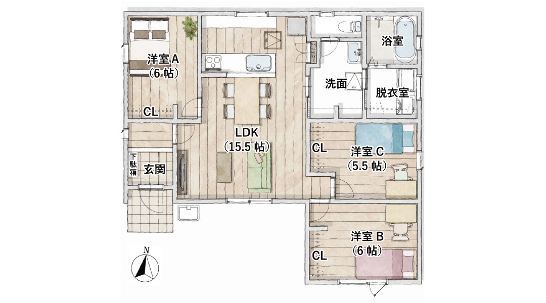 稲葉新堀間取りJ